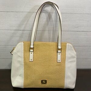 Lauren Ralph Lauren shoulder bag purse tan straw pebbled white gold hardware
